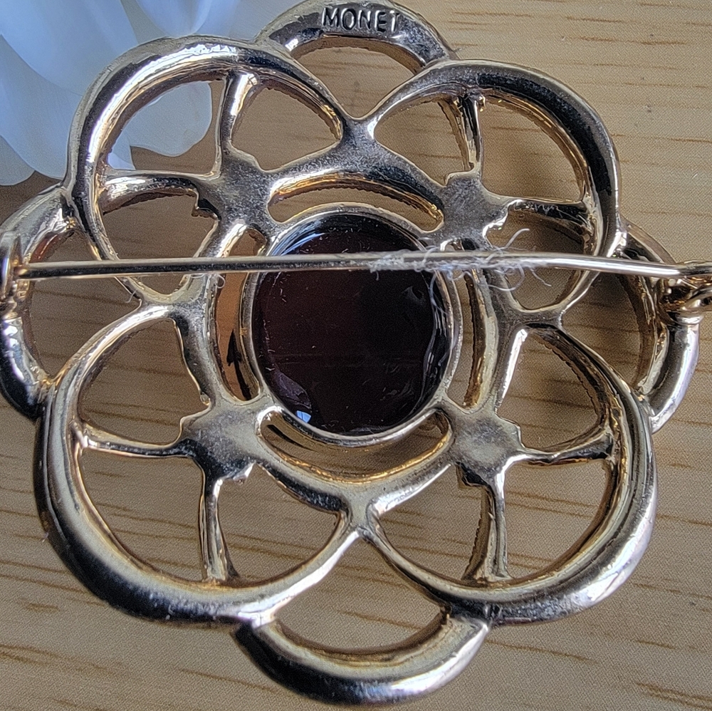 MONET Elegant Gold Tone And Rhinestone Brooch - Picture 2 of 7